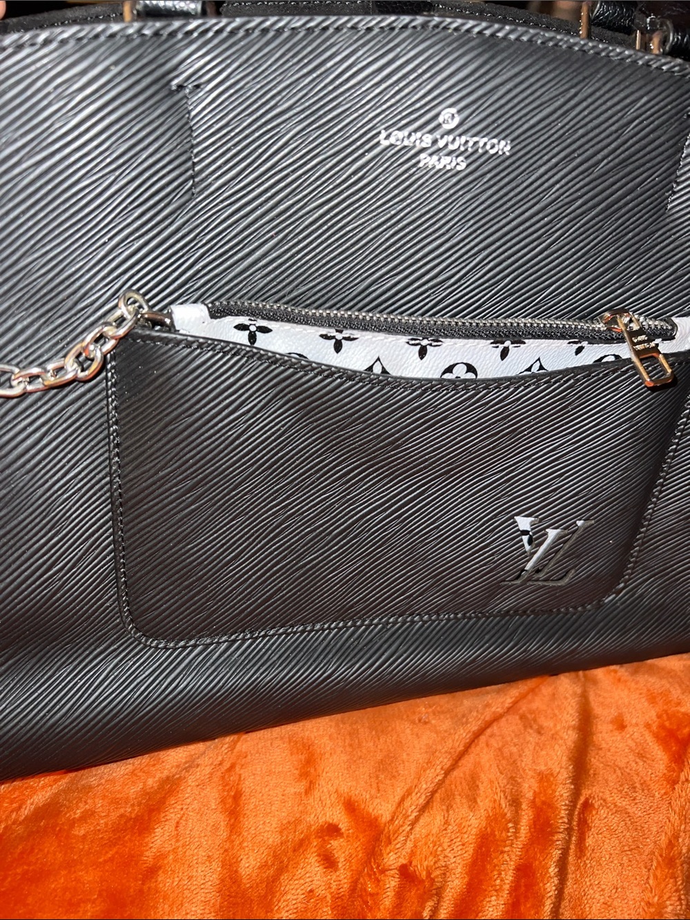 Black Epi Leather Shoulder Bag with White Monogram Pouch - Picture 4 of 6
